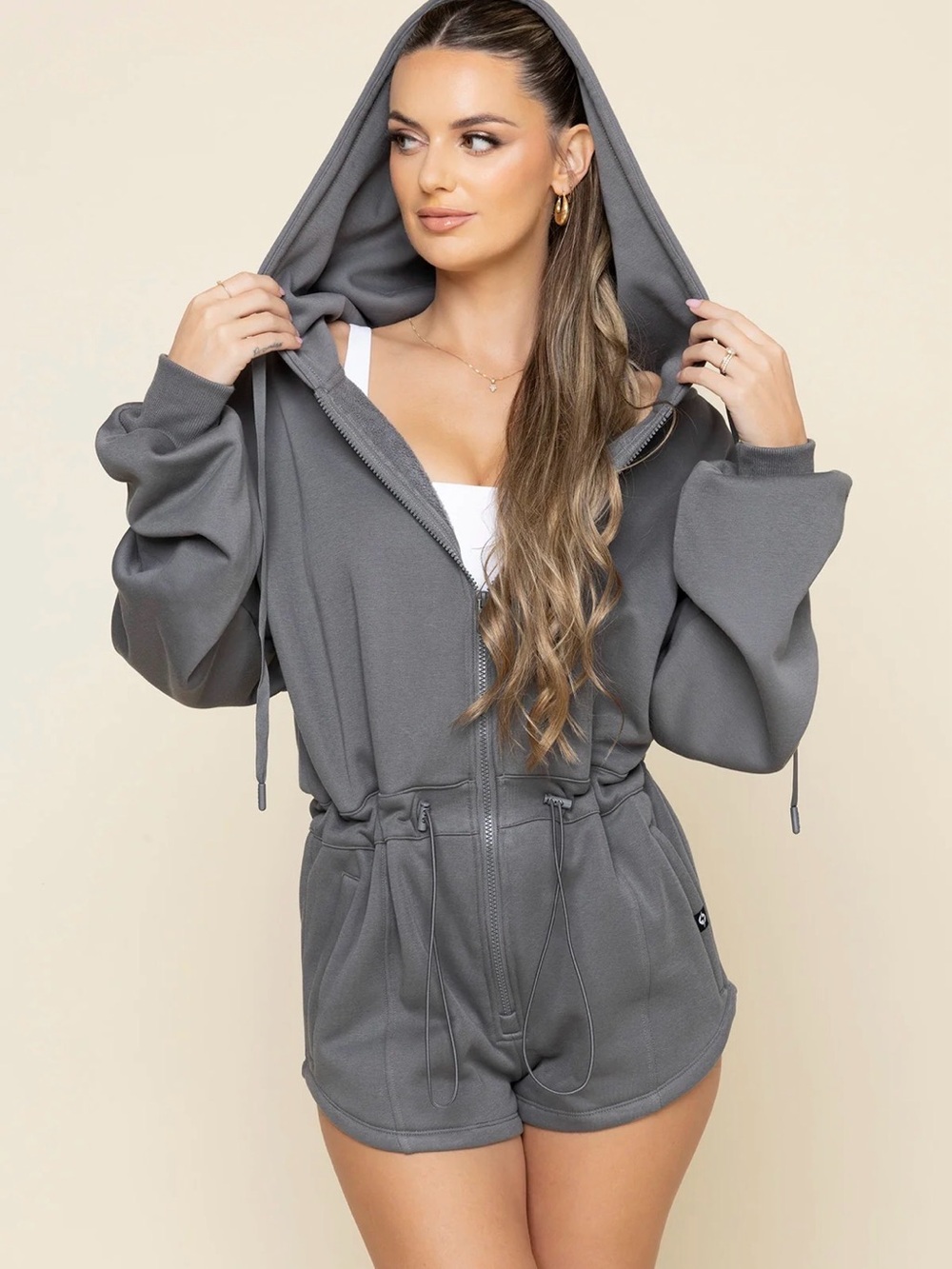 POPFLEX Cloud Romper (Hooded Zip Romper) in Cloud